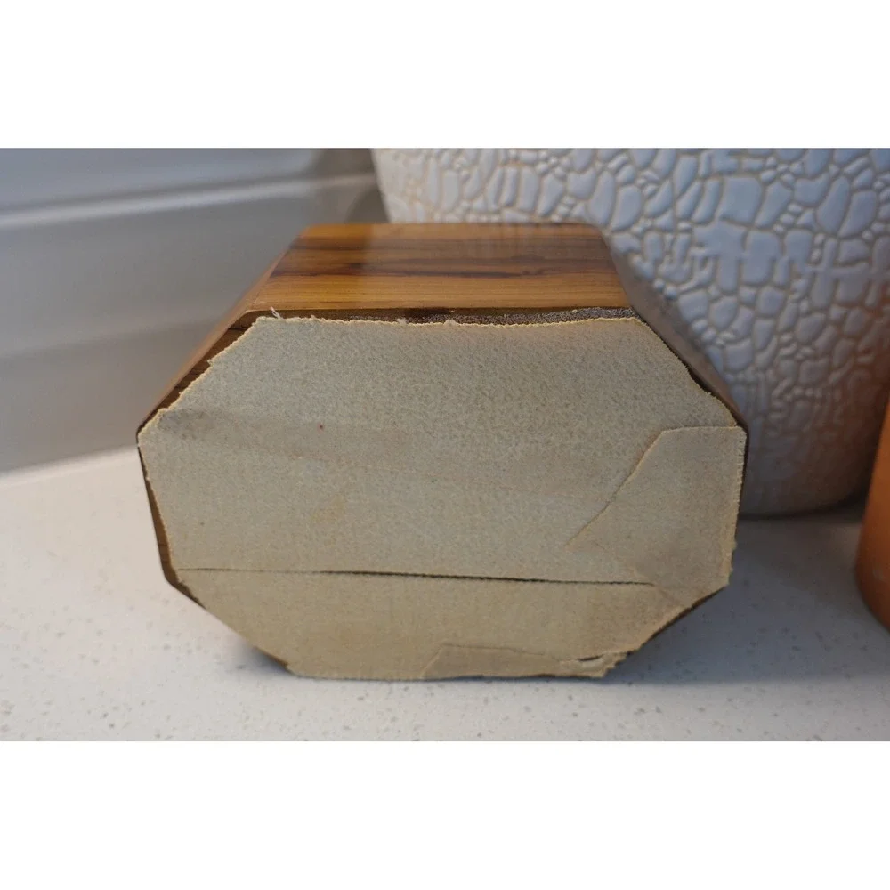 Vintage Jerusalem‎ Olive Wood Trinket Box Octagon Silhouette Palms Souvenir